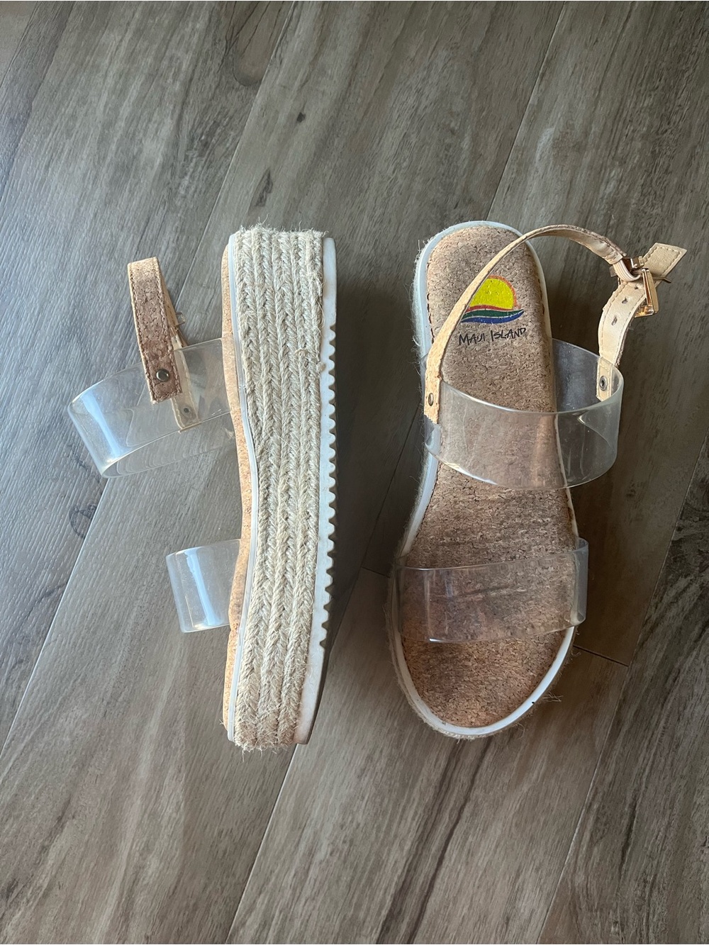 Clear Strap Platform Espadrille Sandals with Ankle Buckle - Neutral